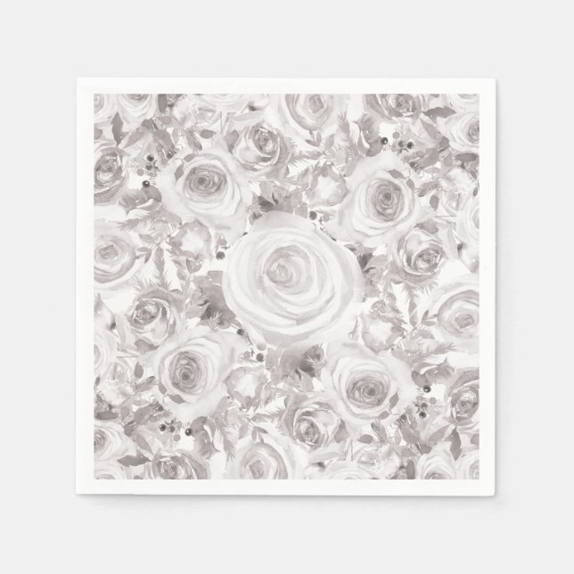 Serviette En Papier Blanc Rustique Rose d'hiver Mariage Élégant (Devant)