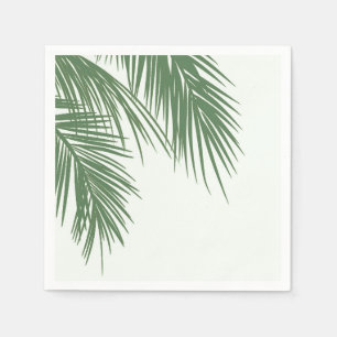 Serviette En Papier Blanc Vert Élégant Palm Tropical Feuille Mariage