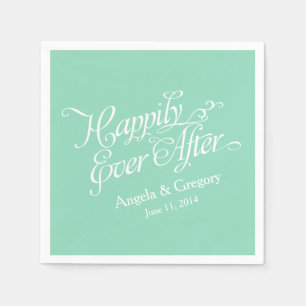 Serviette En Papier Blanc Vert Menthe Heureux Jamais Après Mariage
