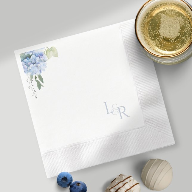 Serviette En Papier BLANCHE | Aquarelle bleu Hydrangea Mariage (Créateur téléchargé)