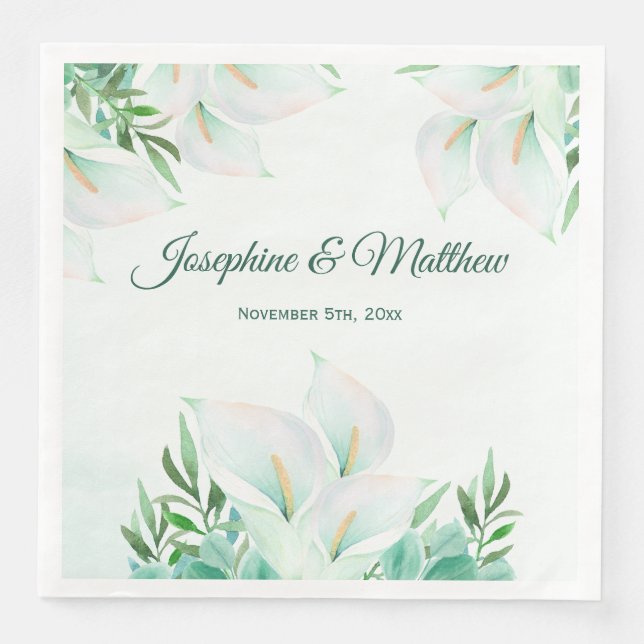 Serviette En Papier Blanche Calla Lily Mariage Floral Napkins (Devant)