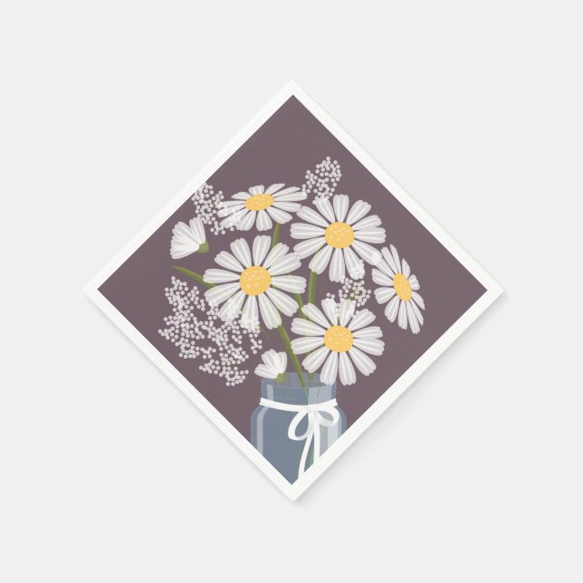 Serviette En Papier Blancs marguerites Mason Jar Bouquet Foncé pourpre (Coin)