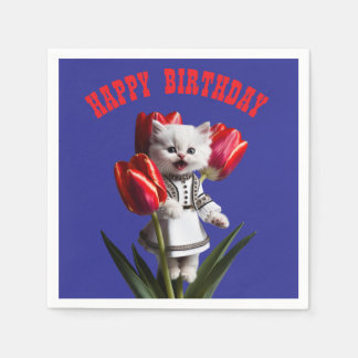 Serviette En Papier Blancs Perse fête d'anniversaire de chats Napkin