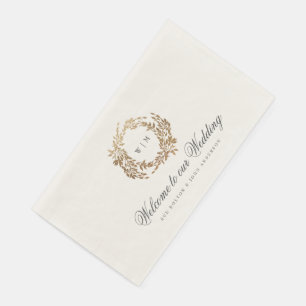 Serviette En Papier Blason Botanique Monogramme Or Classique pour Mari