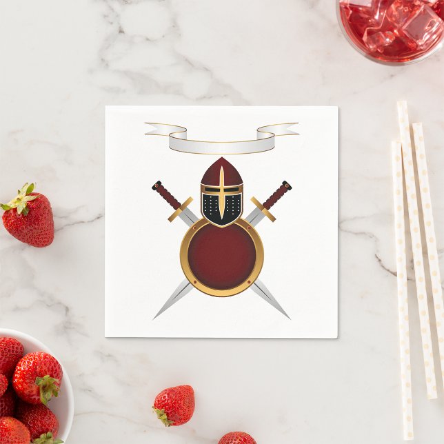 Serviette En Papier Blason de Chevalier Médiéval Casque Épées Bouclier (Créateur téléchargé)