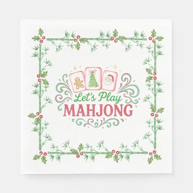 Serviette En Papier Blason de Mahjong de Noël | Monogramme (Devant)