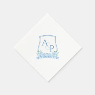Serviette En Papier Blason de mariage à l'hydrangea bleu aquarelle cla