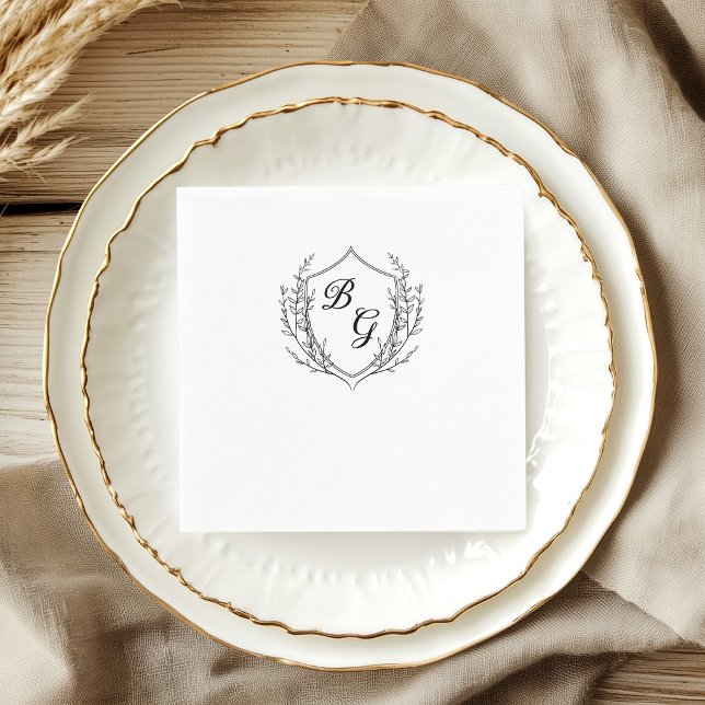 Serviette En Papier Blason de mariage monogramme classique noir et bla (Créateur téléchargé)