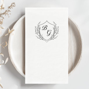 Serviette En Papier Blason de mariage monogramme classique noir et bla