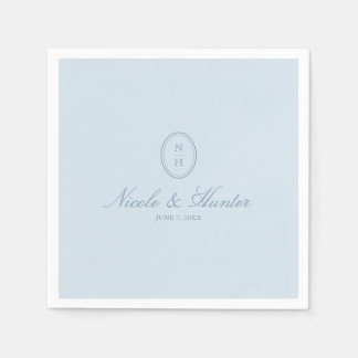 Serviette En Papier Blason de mariage simple monogramme bleu poussiére