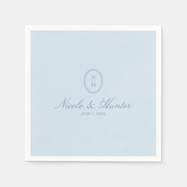 Serviette En Papier Blason de mariage simple monogramme bleu poussiére (Devant)