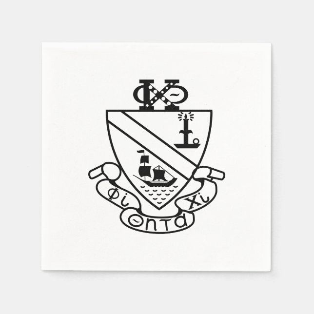 Serviette En Papier Blason de Phi Chi Theta | N&B (Devant)