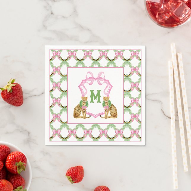 Serviette En Papier Blason Monogramme Léopard Prépa Aquarelle (En situation)
