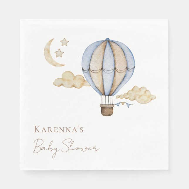 Serviette En Papier Bleu à air chaud Baby shower blanc (Devant)