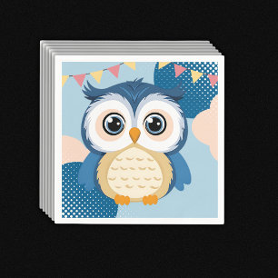 Serviette En Papier Bleu Adorable Bois Baby shower de chouette de bébé