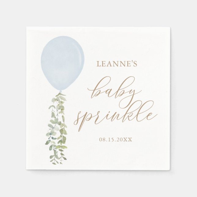 Serviette En Papier Bleu Aquarelle Balloon Eucalyptus Baby Sprinky (Devant)