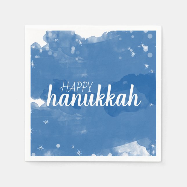 Serviette En Papier Bleu aquarelle Snowflakes Happy Hanoukka (Devant)