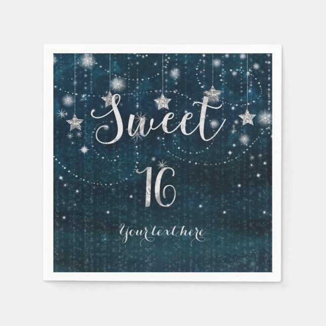 Serviette En Papier Bleu & Argent Starry Celestial Sweet 16 Party (Devant)