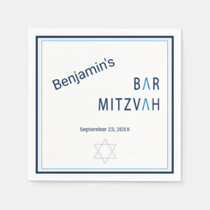 Serviette En Papier Bleu Bande Moderne Bar Mitzvah