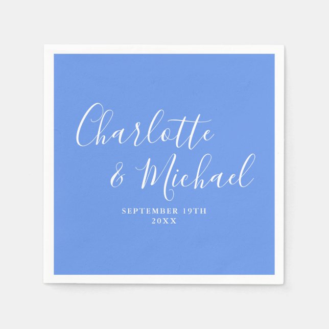Serviette En Papier Bleu Barbeau Élégant Écriture Moderne Mariage (Devant)