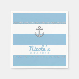 Serviette En Papier Bleu barbeau et rayures blanches Ancrage diamant