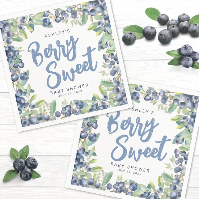Serviette En Papier Bleu Berry Baby shower doux (Blueberry Berry Sweet Baby Shower Napkins)