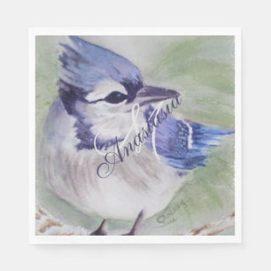 SERVIETTE EN PAPIER BLEU BIRD BOND HAPPINESS MONOGRAM PARTI