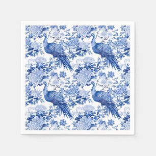 Serviette En Papier Bleu Blanc Chinoiserie Floral Peacock Birds