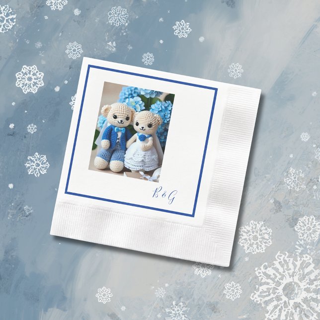 Serviette En Papier bleu blanc crochet figurine mariage couple (Créateur téléchargé)