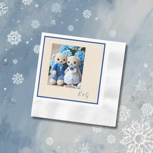 Serviette En Papier bleu blanc crochet figurine mariage couple (Créateur téléchargé)