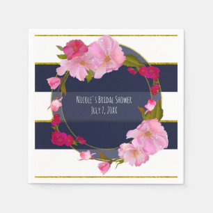 Serviette En Papier Bleu blanc et or Moderne Floral Chic Glam Party