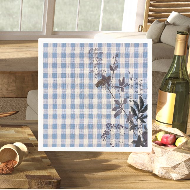 Serviette En Papier Bleu Blanc Fleur sauvage En vichy Plaid Farmhouse (Créateur téléchargé)
