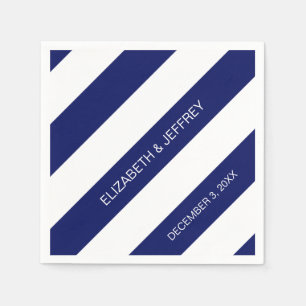 Serviette En Papier Bleu blanc Horiz Preppy Stripe #3 Monogramme