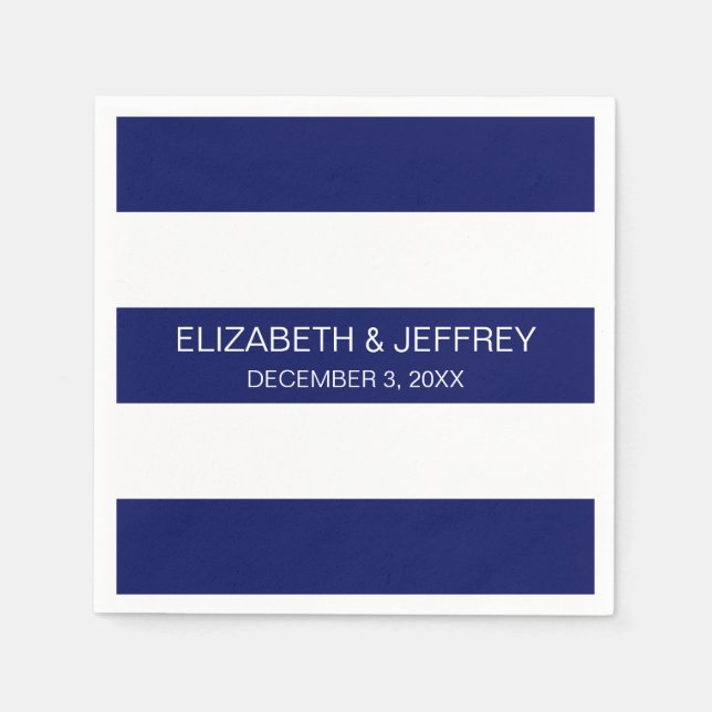 Serviette En Papier Bleu blanc Horiz Preppy Stripe #3 Monogramme (Devant)