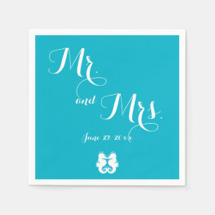 Serviette En Papier Bleu Blanc M. et Mme Seahorse Mariage Napkins