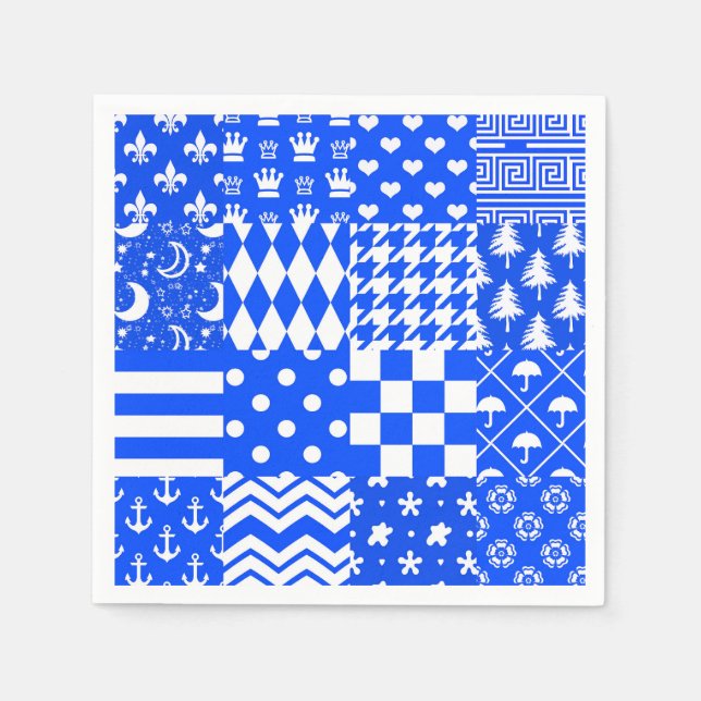 Serviette En Papier Bleu Blanc Mixte Motif Conception (Devant)