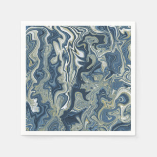 Serviette En Papier Bleu Blanc Or Chic Tourbillon Moderne Mariage