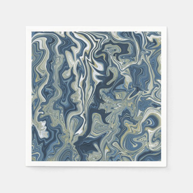 Serviette En Papier Bleu Blanc Or Chic Tourbillon Moderne Mariage (Devant)