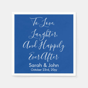 Serviette En Papier Bleu Blanc Personnalisé Script Mariage Réception