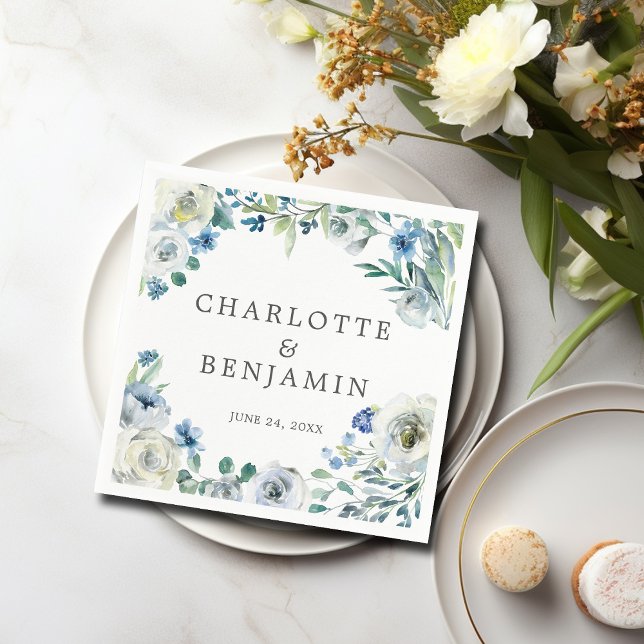 Serviette En Papier Bleu blanc pivoine Floral Custom Printemps Mariage (Créateur téléchargé)