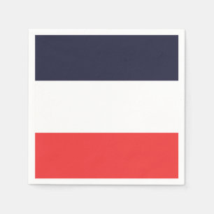 Serviette En Papier Bleu Blanc & Rayures Rouges Fête Rayée