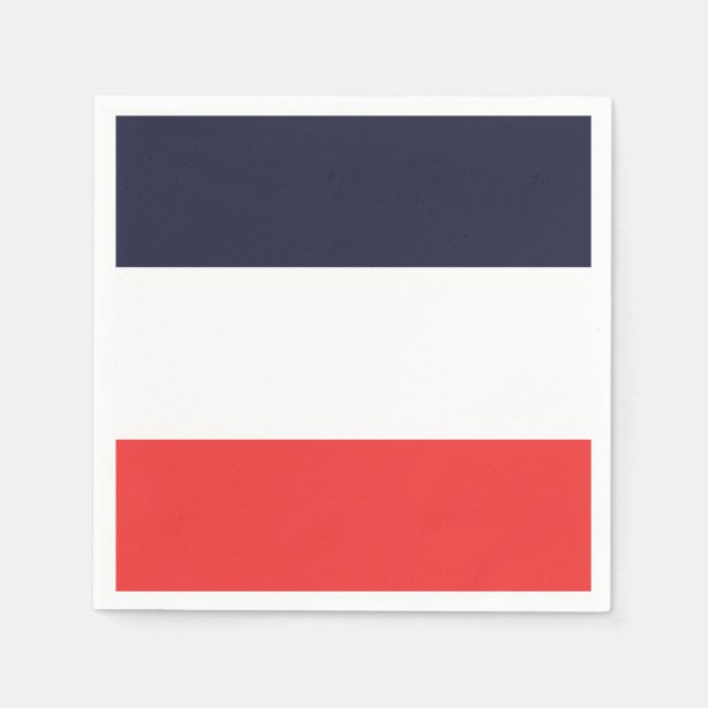 Serviette En Papier Bleu Blanc & Rayures Rouges Fête Rayée (Devant)