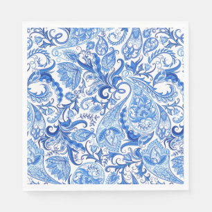 Serviette En Papier Bleu Bleu Blanc Floral Paisley Art Motif