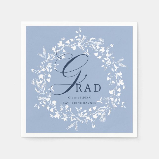 Serviette En Papier Bleu Bleu Fleur sauvage Wreath Graduation (Devant)