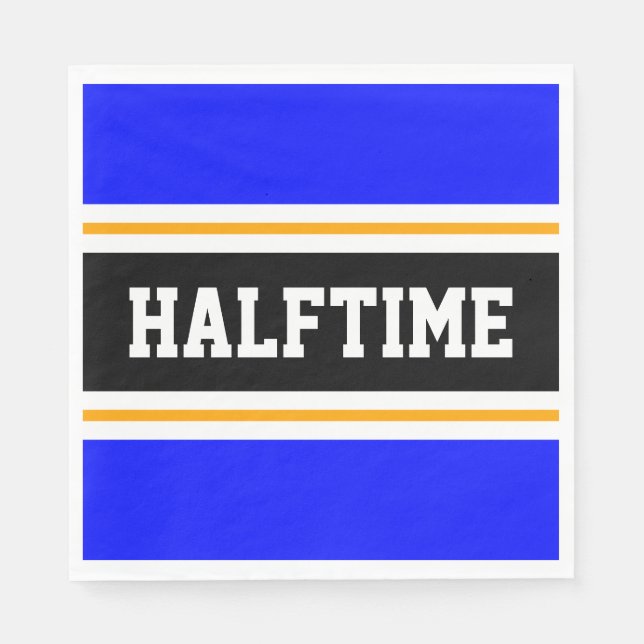 Serviette En Papier Bleu bleu jaune noir blanc HALFTIME rayures (Devant)