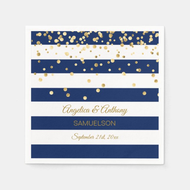 Serviette En Papier Bleu bleu marine Mariage or Anniversaire (Devant)