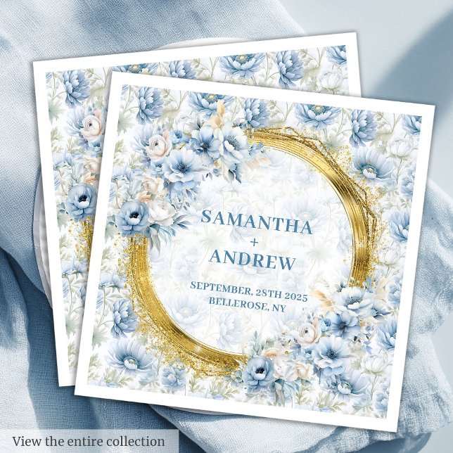 Serviette En Papier Bleu Boho Dusty Éclats Mariage Nap (Gorgeous Boho Dusty Blue Gold Sparkles Wedding Nap Paper Dinner Napkins)