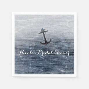 Serviette En Papier Bleu Bois Élégant Nautique Fiançailles de mer