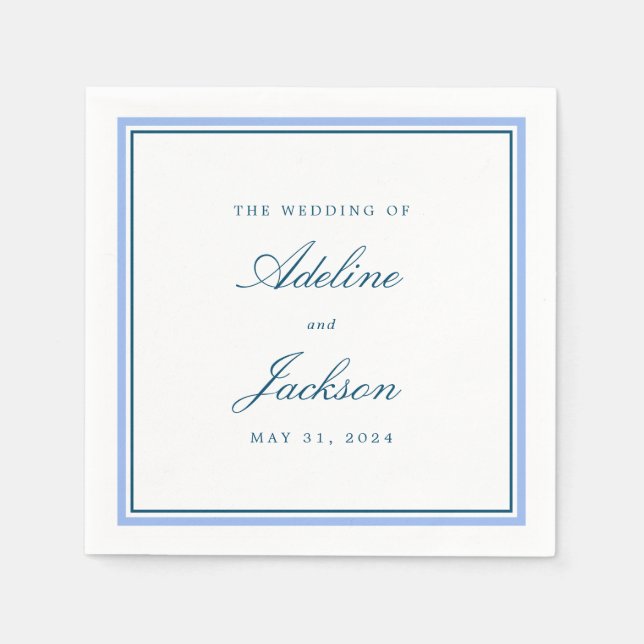 Serviette En Papier Bleu Bordure classique Mariage traditionnel servie (Devant)