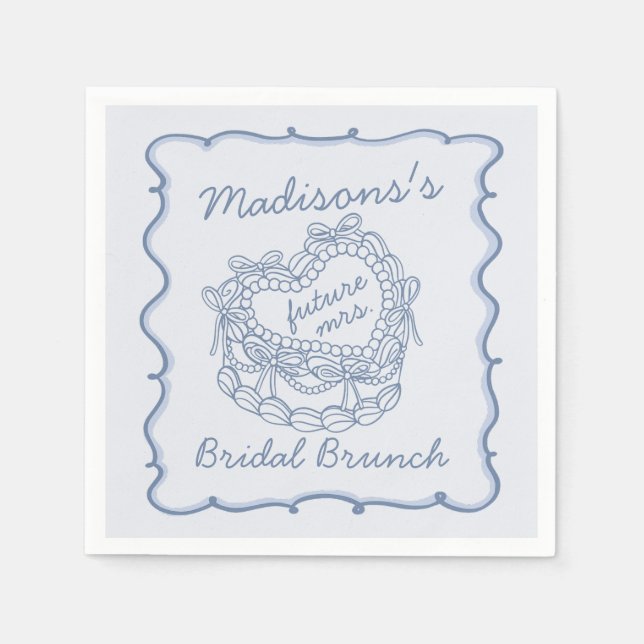Serviette En Papier Bleu Bow Retro Coquette gâteau Brunch nuptial (Devant)